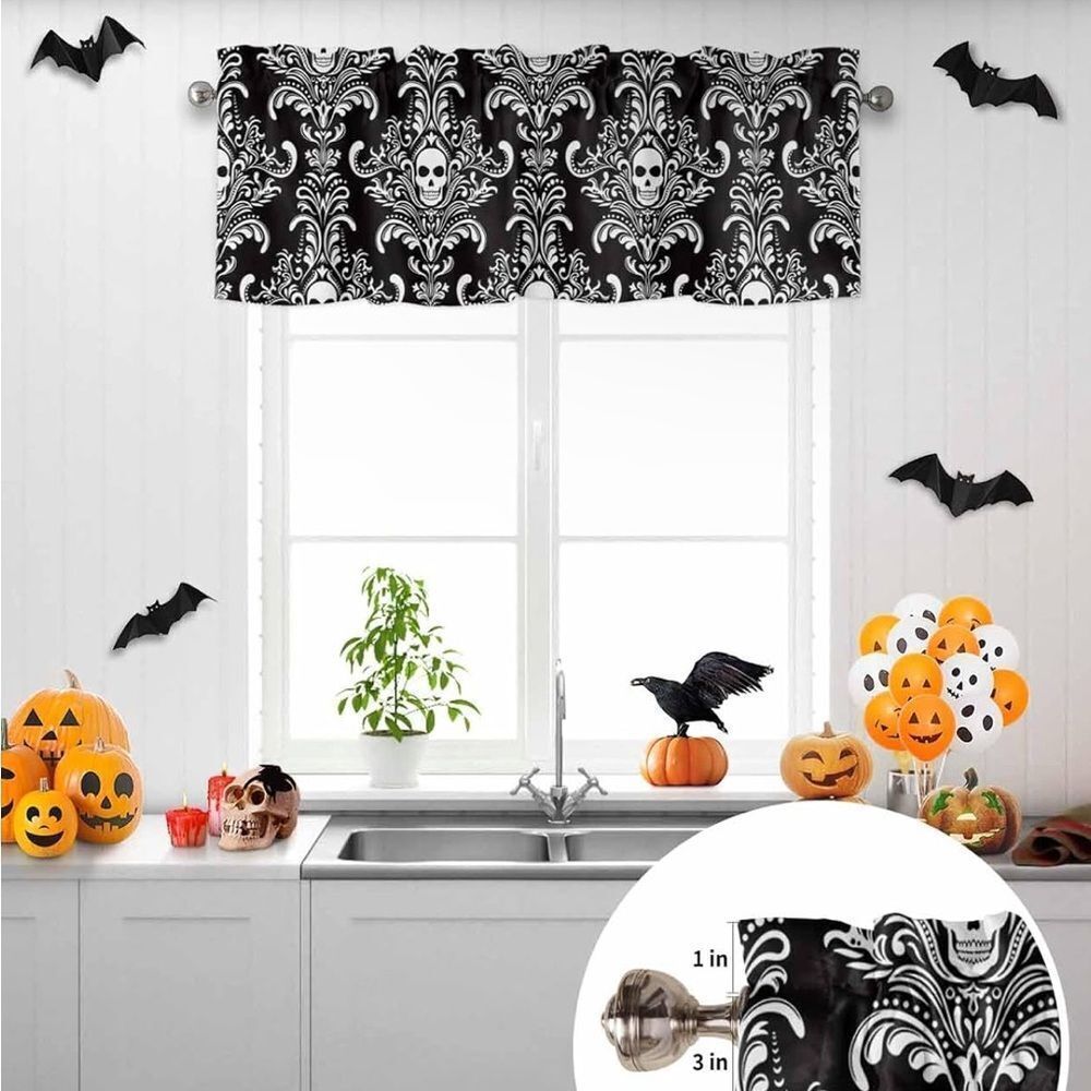 Window Valance Rod Pocket Panel for Kitchen Bedroom Windows Halloween - Picture 2 of 7